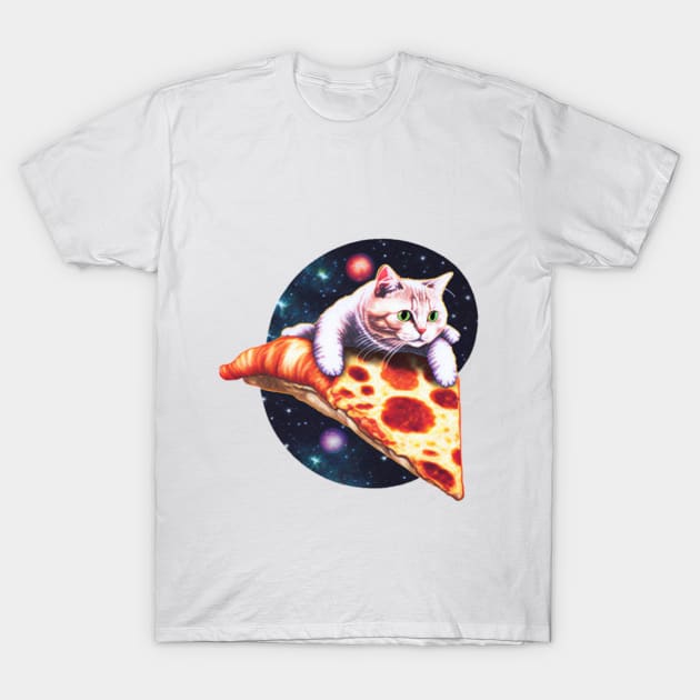 Galaxy Cat Riding A slice of Pizza T-Shirt by Zachariya420